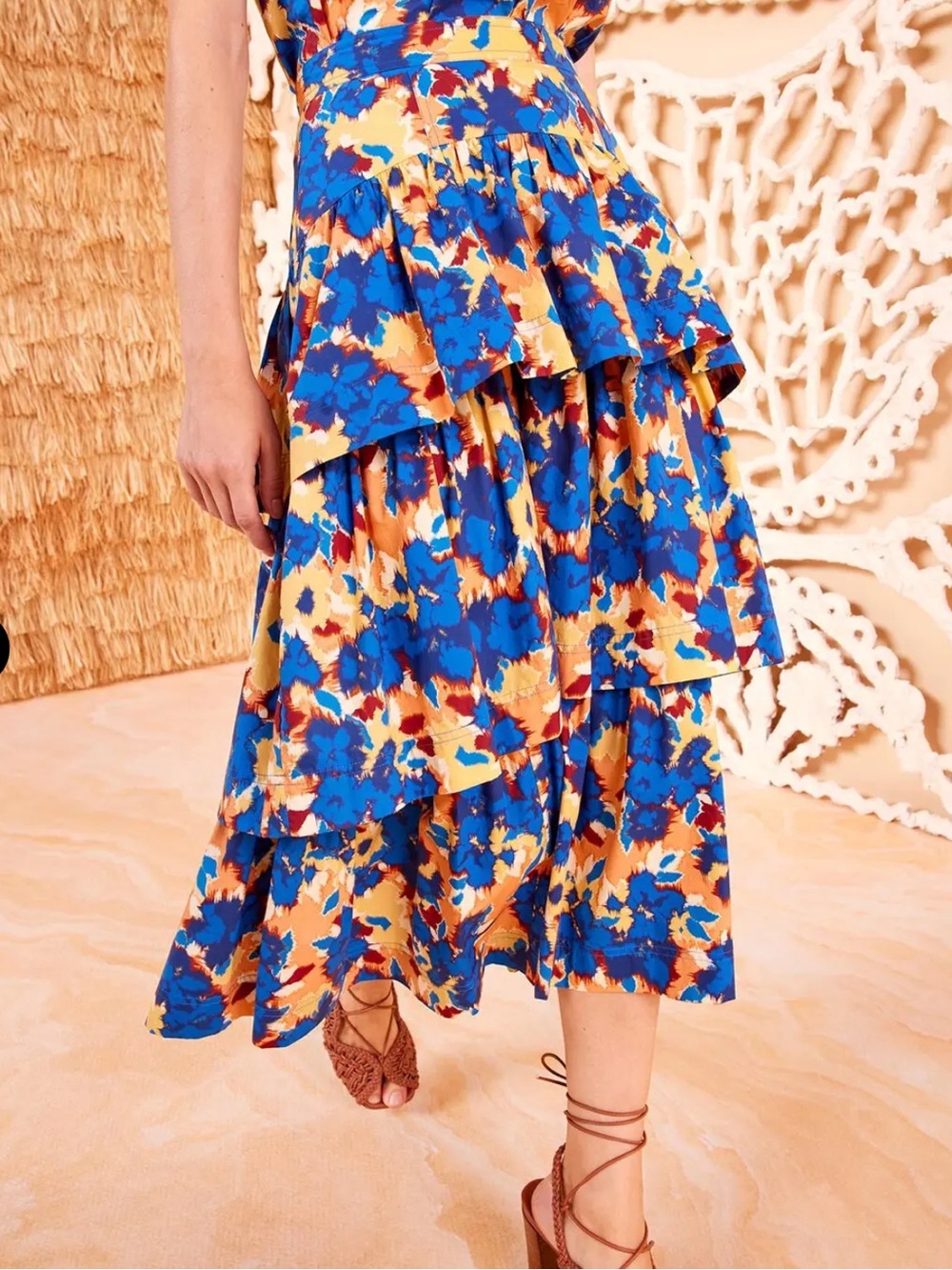 Ulla Johnson Winnie Tiered Ruffle Midi Skirt in Wildflower size 6
